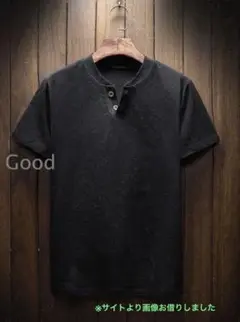 新品 未使用 リネン ヘンリーネックシャツ 半袖 ブラック　〜お値下げ〜
