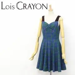 A4354■美品■ロイスクレヨン ベルベット切替 チェック フレアワンピース M