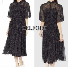CELFORD バリエーションプリントワンピース ドット プリーツ