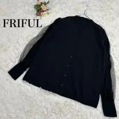 【FRIFUL】長袖シャツ　ブラウス　黒　ブラック　L ボタンダウン　レース