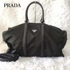 ♡美品♡ プラダ 2way ボストンバック ナイロン サフィアーノレザー カーキ