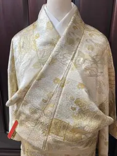 値下げ10035●着物●正絹●小紋●仕付糸付き●黄色●ベージュ●