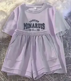 新品130㎝セットアップ★ラベンダーカラー部屋着ルームウェアパジャマTシャツ紫F