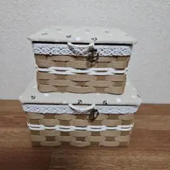 【お値下げしました】♥️エコクラフト　ふた付き小物入れ〖小・中〗２点セット♥️