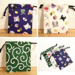 ミニミニ 巾着袋 3個セット にゃんこと唐草 ハンドメイド