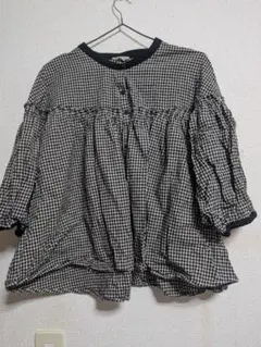 SM2 サマンサモスモス 配色ギャザーブラウス ギンガムチェック