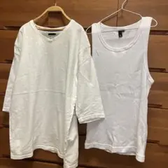 Sayten ホワイト Vネック七分袖Tシャツ & タンクトップ セット M