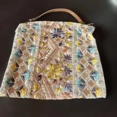 インドリボン持ち手付きポーチ