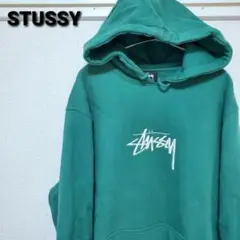STUSSY センター 刺繍ロゴ 希少 プルオーバー パーカー グリーン