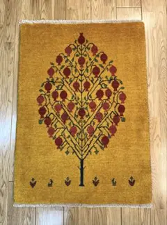 ペルシャ　パルヴィーズ　カシュクリ　玄関　90×65 黄金色　ザクロの木　実