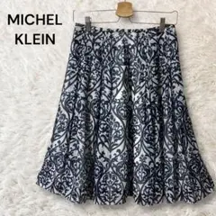 MICHEL KLEIN アラベスク柄 フレアシアースカート ネイビー M