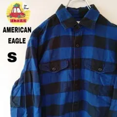 USA古着 AMERICANEAGLE ネルシャツ　S ブルー　ブラック