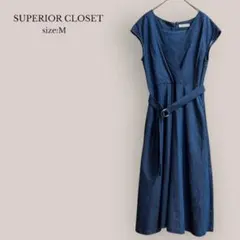 【SUPERIOR CLOSET】フレアワンピース　ミモレ　デニム風　綿麻混　M