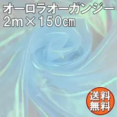 送料無料 オーロラ オーガンジー 生地 2ｍ ライトブルー 水色 手芸 P26