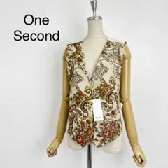 新品未使用 One Second 花柄 ベスト ジレ 金ボタンB 個性派 派手