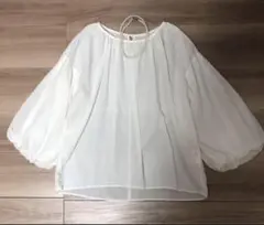 美品　グリーンレーベルリラクシング　バルーン袖ギャザー　ブラウス　ホワイト