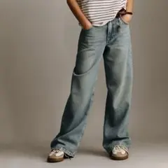 ZARA デニム　ワイドパンツ　ウエストゴム　コットン100% 160