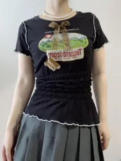 メロウリメイクTシャツ　メロウ　シャーリング　リボンヒョウ柄