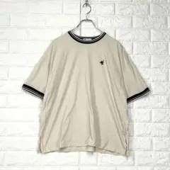 ジャバ【M】ベージュ系 Tシャツ サイドスリット ロゴ刺繍 春夏 黒ライン