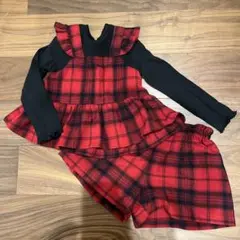 【b.ROOM】赤チェックトップス＆キャロットセット100