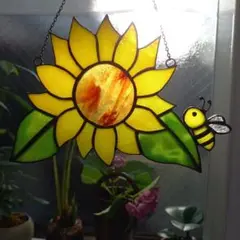 ステンドグラスハンドメイド　ひまわり　サンキャッチャー