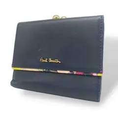 美品　ポールスミス　ペタルプリントトリム　2つ折り財布　がま口　ブラック　黒