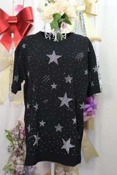 新品更にOFF❤LLサイズキラキラビジュー星装飾トップスブラック8741