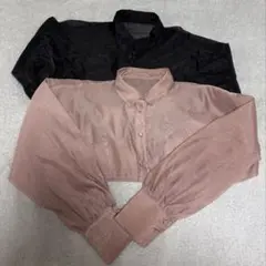 シアークロップド丈シャツ[k8895a] 黒S/ピンクM 2枚セット