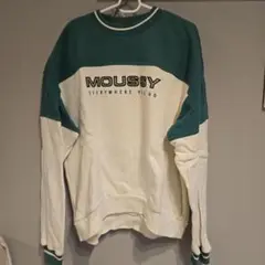 MOUSSY ロゴ入りスウェット ホワイト/グリーン