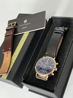 [モノローグ]クロノグラフ40mmゴールド&ネイビー・ベルト2種セット