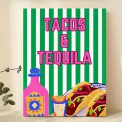 カフェポスター　タコス&テキーラ　メキシカン　レトロ　インテリア　シンプル　A3