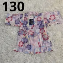 新品　未使用　130サイズ 和風花柄甚平トップス♡桜柄ピンク系