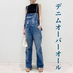 新品 レディース オーバーオール カジュアル デニムサロペット ダメージ ブルー