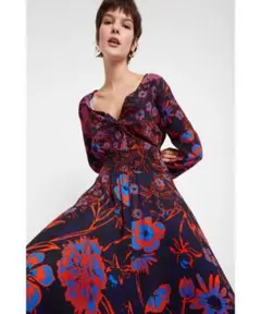 美品　デシグアル Desigual ランダムヘムビスコースワンピース 38
