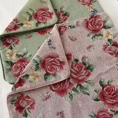 クッションカバー　薔薇　アンティーク　クラシック　ピンク　グリーン　2枚セット