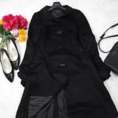Y5506*最高級☆エレガントな☆極上カシミヤ☆ロングコート☆黒ブラック M