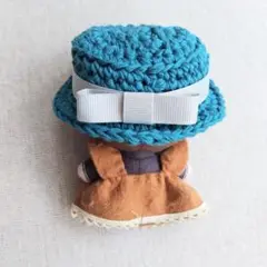 10センチぬい　カンカン帽（コットン・ターコイズブルー、グレーリボン付）