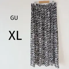 GU フレアロングスカート ウエストゴム 裏地付き ゆったり ゼブラ柄 XL