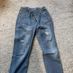ダメージ加工 ダークブルー デニムパンツ