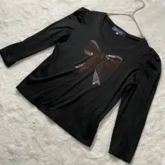 【38】 エムズグレイシー ♡ リボン スパンコール カットソー ブラック