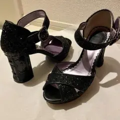 アナスイ ブティックヒールサンダル 黒ラメ