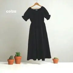 美品☆【COLZA】 シャーリングワンピース 黒 パフスリーブ