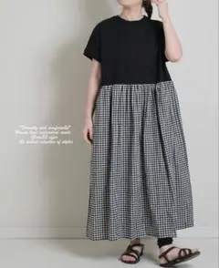 m.n エムドットエヌ ギンガムチェックドッキングワンピース