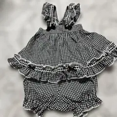 美品♡メゾピアノ♡ギンガムチェック フリルワンピース　カバーパンツセット♡９５