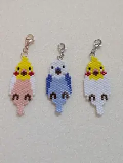 002　ストラップチャーム　オカメインコ3色セット