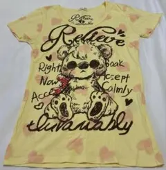 イエロー クマプリント Tシャツ Lサイズ