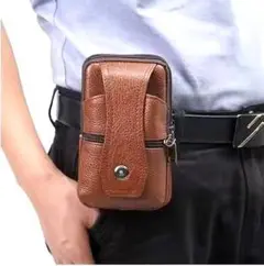【未使用品】ウエストバッグ、ウエストポーチ、レザーベルトバッグ　Brown