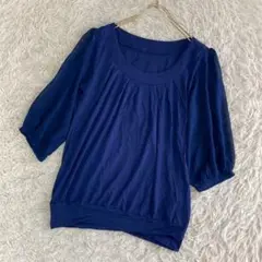 DHC 袖シフォンカットソー ブルー M キレイめ オフィス シンプル