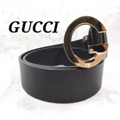 美品 グッチ Gロゴバックル ゴールド ホックタイプ レザーベルト ブラック