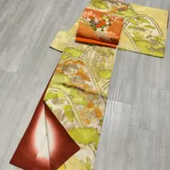 【E33】着物 訪問着・付下 袷 正絹 薄黄 黄緑 単品 七五三や卒業式などに
